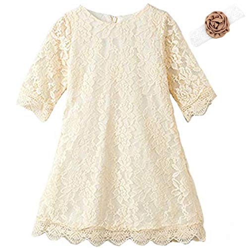 Big Girl Birthday Dress Sleeveless Floor Length Wedding Party Dress Size 10-12 Lace Flower Formal Dress for Juniors Easter Christmas Pageant Dress for Girls 10-12 Years (Beige 180)