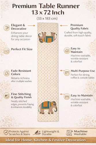 Image of Aazeem Baby Pink Elephant Table Runner for Dining Table | Velvet Farmhouse Table Cover Runner | Soft Decorative Home Accent 6 Seater