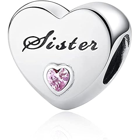 NINGAN I Love Mother Charm 925 Sterling Silver Clear CZ Bead Fits European Bracelets (Sister love) Cover