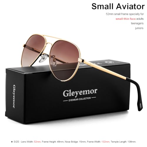 Image of GLEYEMOR Polarized Small Aviator Sunglasses for Small Face Women Men Juniors, 52mm