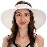 Straw Visor Hat for Women Sun Visor Packable Sun Hat Women Bow Visor Roll Up White Sun Hat with Pony