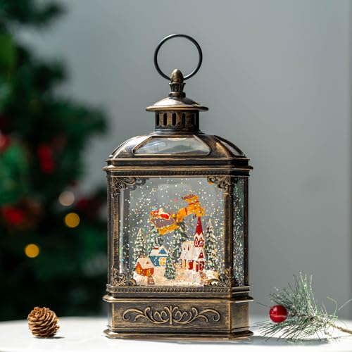 Qualdout AULT24003-1 Christmas Snow Globe Swirling Glittering Lantern Santa Flying thumb #5