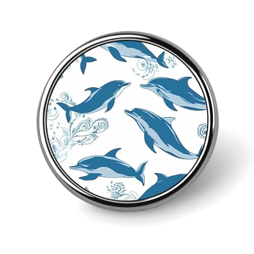 Stylish Blue Dolphin Pattern Printed Round Brooch: Lightweight, Durable, Stylish Wedding Accessory Ideal for Valentine's Day And Women's Day