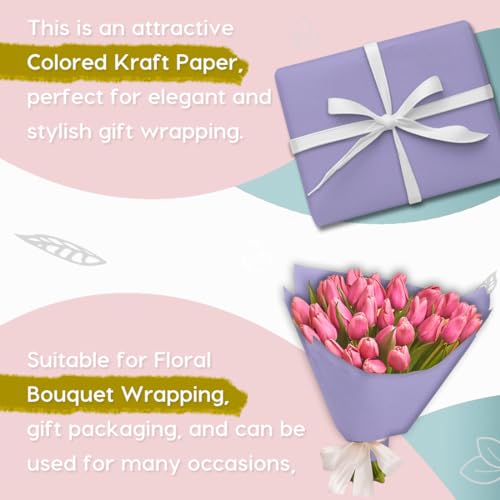 Image of SMART&CASUAL 17.8 inch x 760 inch (63') Light Purple Kraft Craft Paper Roll for Gift Wrapping Bulletin Board Bouquet Flower Art Packing Parcel Table Covering 80GSM 55LB (Light Purple, 17.8 inch x 63')