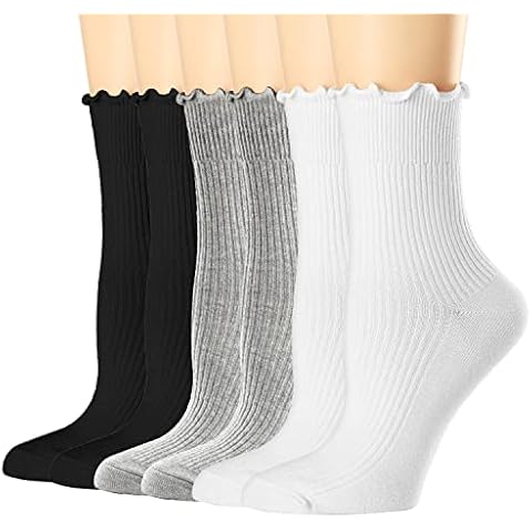 Mcool Mary Womens Crew Socks Ruffle Turn-Cuff Dress Socks Casual Cotton Knit Warm Comfy Lettuce High Ankle Socks For Women 6 Pack Cover