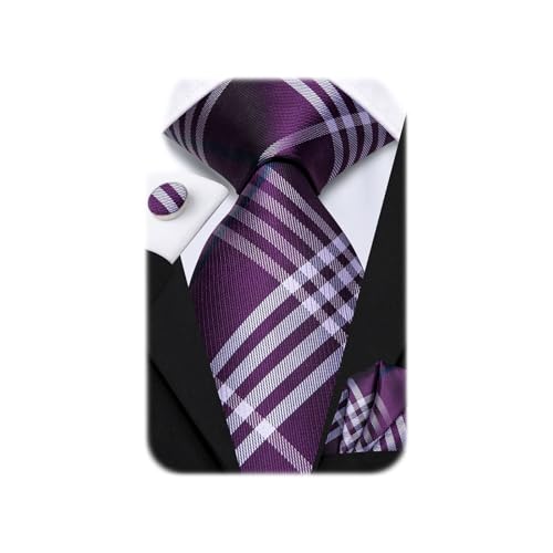 Image of Dubulle Mens Paisley Striped Tie Woven Necktie for Men and Handkerchief Cufflinks Set Wedding Formal Business