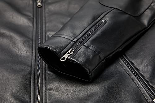 Image of WULFUL Men's Stand Collar Leather Jacket Motorcycle Lightweight Faux Leather Outwear