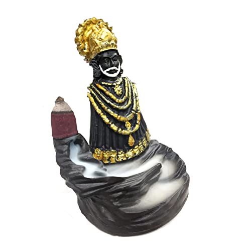 Image of CRAFTAM Polyresin Smoke Backflow Fountain Like Waterfall Khatu Shyam Ji Incense Holder Decorative Showpiece Gift with Free 20 Scented Cone Incenses (Browen Gold)