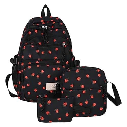 3pcs Bow Backpack Bags Set, Cute Kawaii Bow Backpack Set with Built-in Organizer (Black-B)