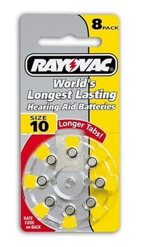 Rayovac Loud'n Clear Hearing Aid Batteries, Premium Zinc Air, Size 10 , 8 batteries