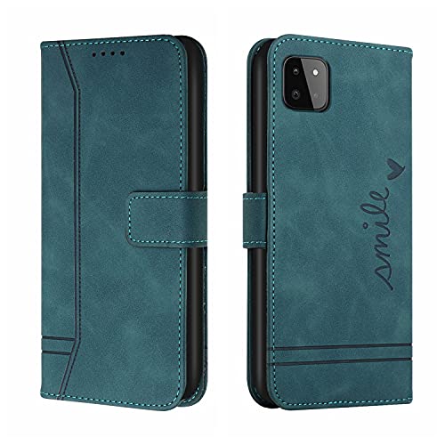 Trugox Handyhülle für Samsung Galaxy A22 5G Hülle Klappbar Klapphülle mit Kartenfach Handytasche Handy Schutzhülle Tasche Leder Wallet Flip Case Slim Book Cover - Blau Grün