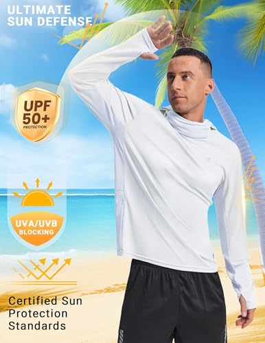 Image of PINSPARK UPF 50+ Sun Protection Hoodie Men with Mask Quick Dry Long Sleeve Fishing Hiking Shirts UV Rash Guard Lightweight