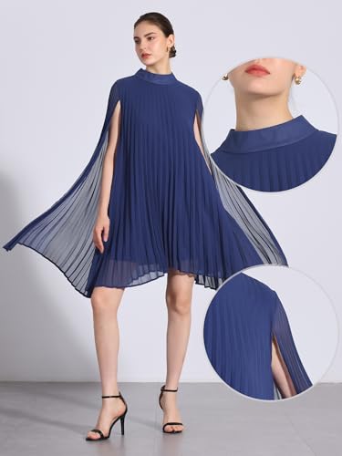 Image of Allegra K Women Chiffon Pleated Flowy Cloak Sleeve Cape Knee Length Dress