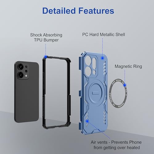 Image of Zapcase Back Case Cover for Oppo Reno 14 5G | Magnetic Case with Built-in Metal Ring | Supports MagSafe Charger, Wallet & Car Mount | Shockproof Hybrid PC + TPU | Blue