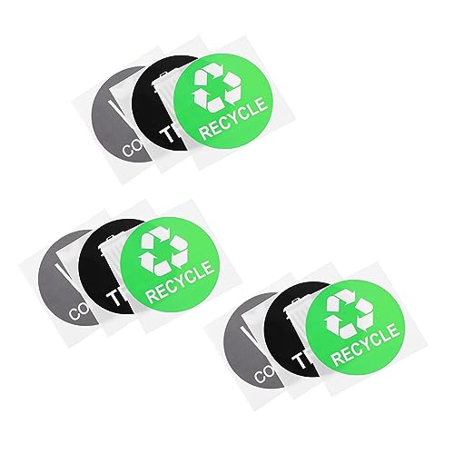 OFFSCH 9pcs Trash Sorting Stickers for Easy Classification Self-Adhesive Recycling Decals Grey for Home Office Kitchen Bins
