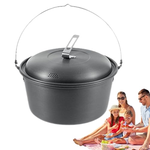 Olla vaporera para acampar - Olla para cocinar al aire libre de 28 cm | Utensilios de cocina de hierro resistentes para camping, senderismo y barbacoa, ollas portátiles de gran capacidad para comidas