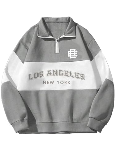 Image of Noble Monk Men's Baggy Fit Sweatshirt | Drop Shoulder Oversized Sweatshirt | Long Sleeve Zip with Collared Sweatshirts for Men, CEMENT GREY-WHITE_52, XXL