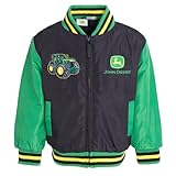 John Deere Tractor Little Boys Varsity Zip Up Bomber Jacket Black/Green 7-8