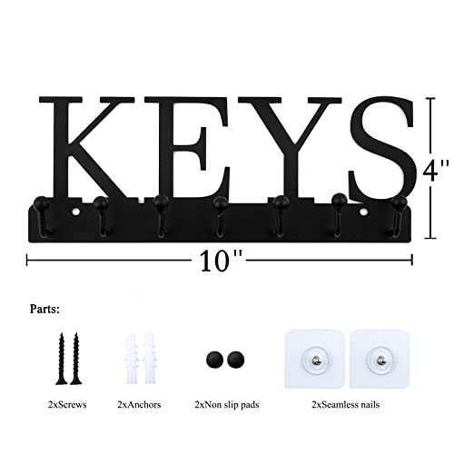 Hlwdflz Key Holder For Wall - Wall Mounted Key Hangers With 7 Key Hooks, Wall Decorative Organizer Rack For Entryway Mudroom Front Door Kitchen Hallway Office 10 X 4 Inches (Black Keys) #TOP3