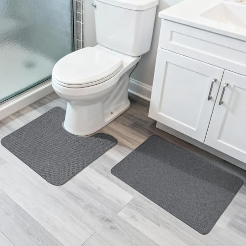 Bathroom Rugs Set 2 Pieces,Thin Bathroom Mats,Toilet Rugs,Quick Dry,Non-Slip,Machine Washable,Low Pile,Absorbent Bath Mats,Shower,Sink,Home Decor Acce