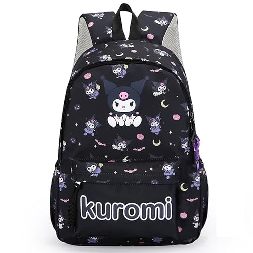 Roffatide Anime Kuromi Rucksack All Over Print Casual Laptop Rucksack Reise Wandern Rucksacks Reißverschluss Rucksacks Schwarz