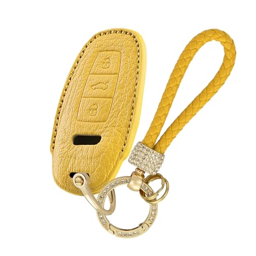 Étui pour clé de voiture en cuir compatible Audi E-Tron 55 A6 C8 A7 A8 Q7 Q8 jaune