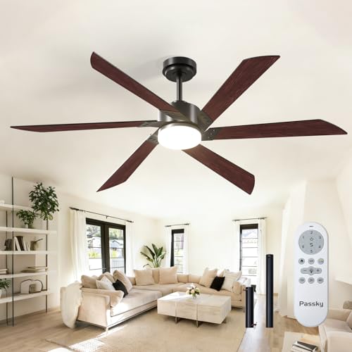 Image of Passky 60 Inch Black Contemporary Ceiling Fans with Lights, Remote Control | 3CCT dimmable light, quiet DC motor, reversible airflow; black contemporary style for bedroom and living room
