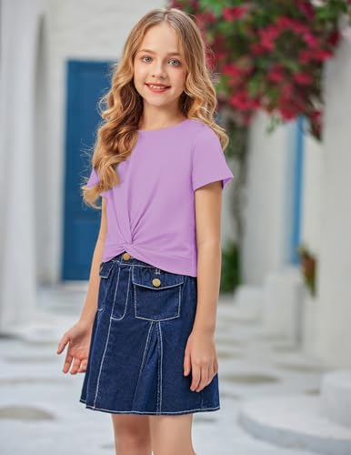 Image of Arshiner Girls Casual Tie Dye Short-Sleeve T-Shirt Cute Print Summer Blouse for Girls Twist Front Tunic Tee Tops