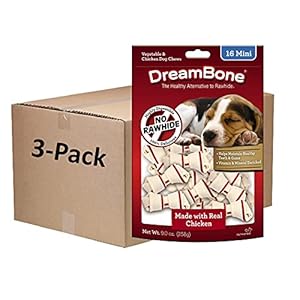 Dreambone Mini Chews with Real Chicken 16 Count, Rawhide-Free Chews for Dogs, 9 Ounce, Package May Vary (3 Pack) Dreambone Mini Chews with Real Chicken 16 Count Rawhide Free Chews for Dogs 9 Ounce Package May Vary 3 Pack