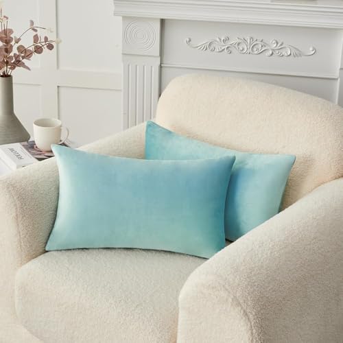 Image of Holland Velvet Rectangular Cushion Covers Pack of 4 | 12 inch x 18 inch / 30 x 46 cm, Sea Green | Soft Pillow Covers Cushion Case for Sofa Bedroom Chair Car, Home Decor