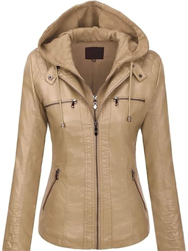 Hooded Leather Jacket Removable Leather Jacket for Women Spring Fall Women Pu Washed Leather Outwear4
