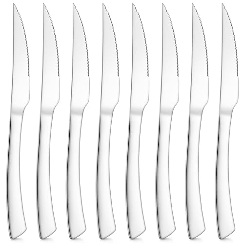 Joyfair Steak Knives Set of 8, Stainless Steel Serrated Steak Knife Set, Sharp Dinner Table Utensils with Ergonomic Handle Ideal for Cutting Chicken/Fruit/Bread, Rust Free & Easy Clean, 23cm