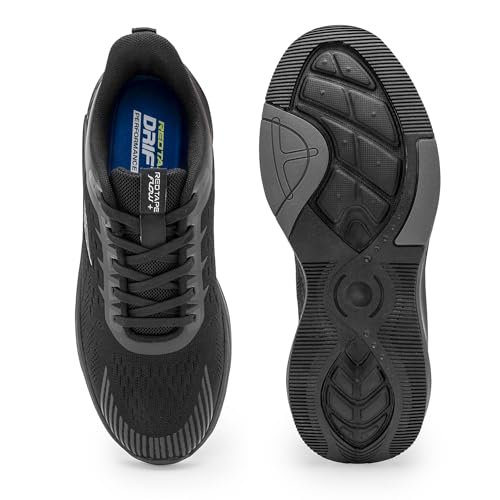 Image of Red Tape Men's Sneakers Black Mesh Round Lace-Up Comfort Grip, 8 UK