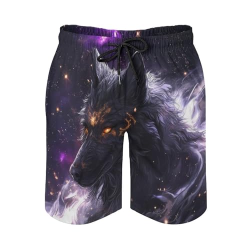 DUOLIFU Mens Summer Wolf Printed Pool Swim Trunks Quick Dry Lightweight Elastic Waist Beach Shorts with Pockets,Wolf 23,2XL