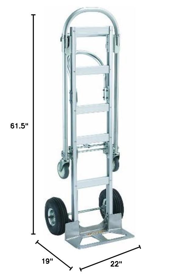 Wesco 219999 Spartan Economy Aluminum 2 in 1 Sr. Truck, Solid Rubber Wheels, 1000-lb. Load Capacity, 22" Width x 61-1/2" Height x 19" Depth