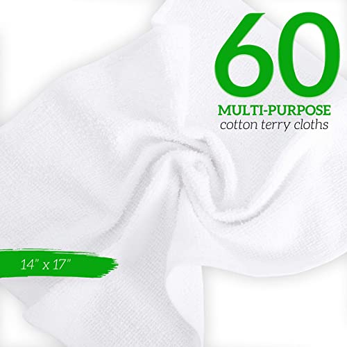 Image of GREEN LIFESTYLE Terry Towels 14 inch x 17 inch 60 Pack - Cotton Bar Towels, Cleaning Rags, White Terry Cloth Towels, Absorbent Kitchen Towels for Restaurant, Food Service and Home Use (Blue & Orange Stripe)