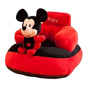 AVSHUB Baby Sofa Seat Chair Mickey Mouse Shaped Soft Plush Cushion Supporting Sofa Seat for Babies, Kids (Red and Black)