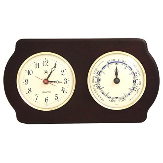 Bey-Berk WS416 Quartz Tide Clock on Ash Wood with Brass Bezel. Wall Mounts Vertically or Horizontally, Brown
