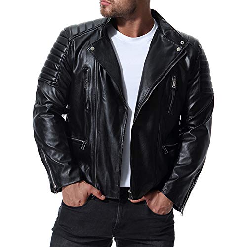 MISSMAOM Chauqeta de Cuero Hombre Biker Chaqueta Abrigo Moto Punk Chaqueta Negro 3XL