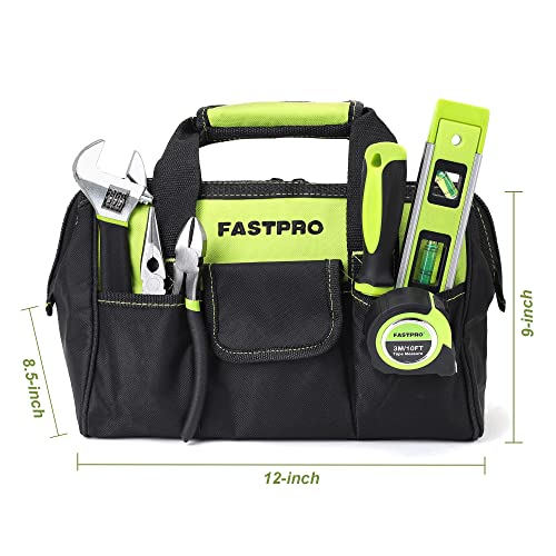 Image of FASTPRO 215-Piece Home Repairing Tool Set with 12-Inch Wide Mouth Open Storage Bag, Household Hand Tool Kit, Green