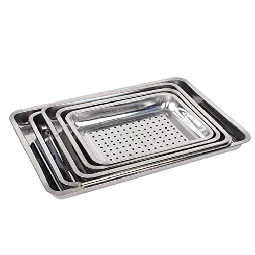 CIYODO Stainless Steel Food Tray 36x27x2cm Rectangular Drainer Smooth Edges Sturdy and Easy to Clean