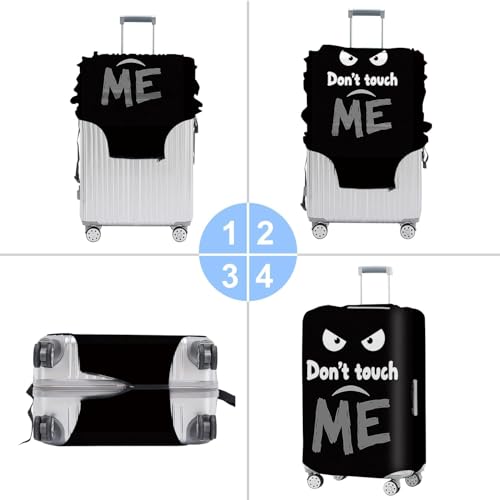 Image of Funny 'Don't Touch Me' Luggage Cover - Black Travel Suitcase Protector with Angry Face Design, Stretchable and Protective Cover for Travelers,Fits 18''-22'' Suitcases (Size S)