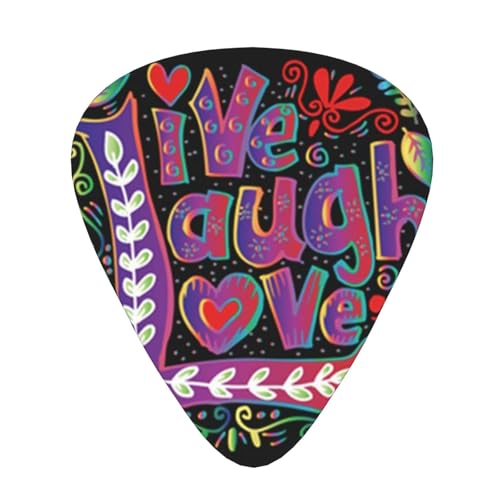 6枚パック ギターピック エレクトリック&ベース用 ? 様々な厚さ (0.46mm/0.71mm/0.96mm)、ポータブル、初心者向け (抽象的なライブ、笑い、愛、手書きの文字アート、黒背景)