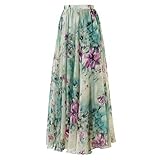 Features: hochelastische Welle, böhmischer Blumendruck, volle Länge, Plisseedetail, Chiffon-Maxirock