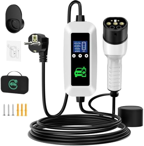 Typ 2 Ladekabel 3.68 kW, [6m, 16A, 1-Phasig] EV Chargers Ladekabel Auto, EV Ladegerät mit Display, steuerbare Digitalanzeige, geeignet für alle gängigen EV/PHEV