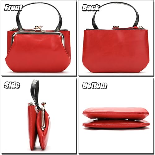 Womens Genuine Leather Coin Purse Ladies Vintage Style Wallet with Top Handle Change Purse with 2 Separate Pockets2