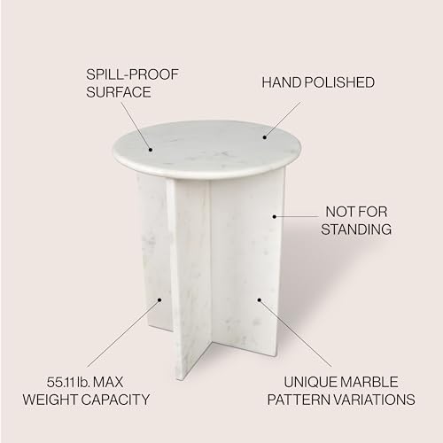 JONATHAN Y Javier Solid White Marble End Table, 17.75" Round Modern Accent Side Table with Geometric Cross Base for Living Room, Bedroom, Glossy Natural Stone, Fully Assembled MTB1103A by JONATHAN Y - Image 3