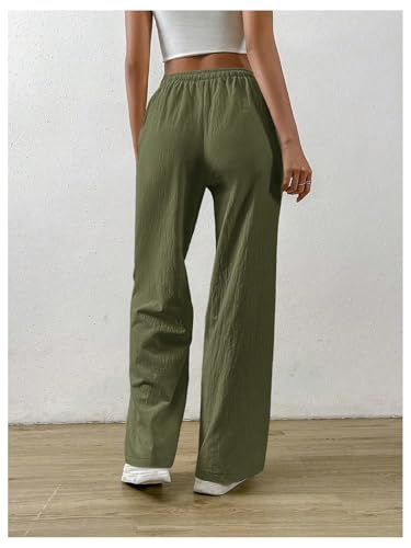 Floerns Women's Drawstring Elastic High Waist Pants Straight Leg Trousers with Pocket3