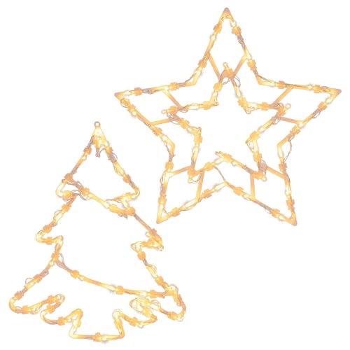 NIPACH 2er Set Fensterbild Stern + Baum 2x35 LED warm weiß