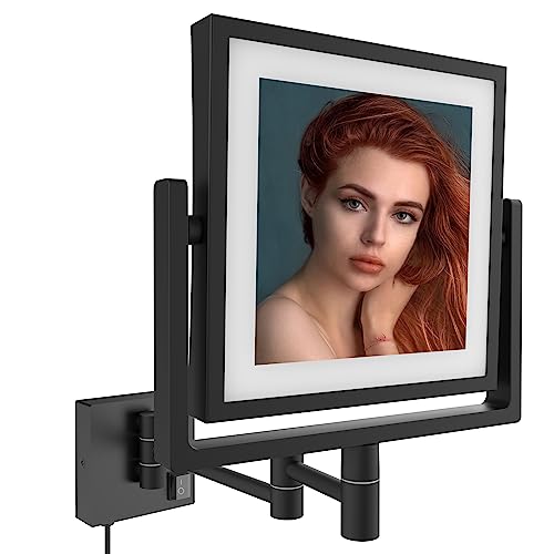 Ruacq CQ-260 Makeup Mirror Matte Black Double Sided Vanity Mirror With Lights Square 1X/3X Magnification 8 Inch Led Magnifying Mirror Stainless Steel And Zinc Alloy Modern Wall Mounted cover